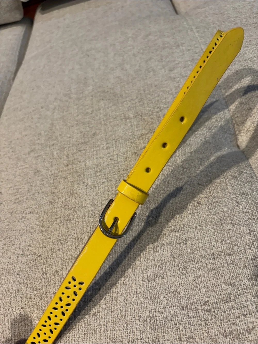Women's Yellow Slim Leather Belt with Perforated Detail